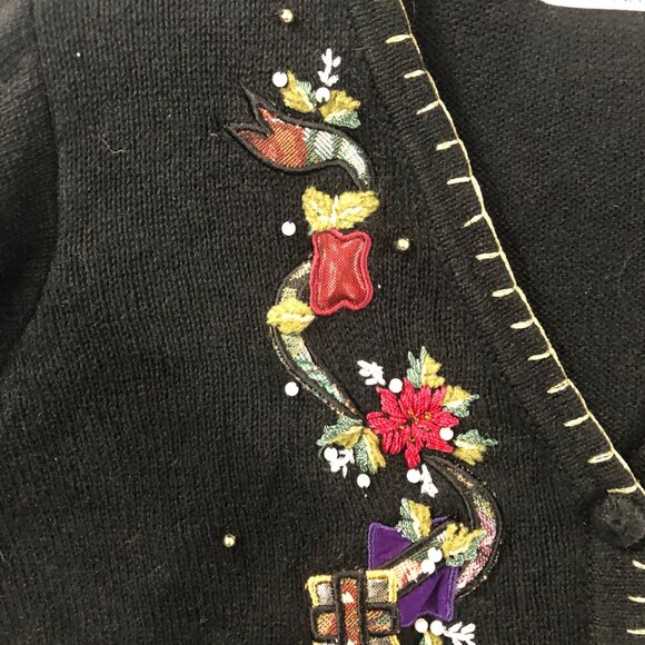 Ugly Christmas Sweater Cardigan M Petite Beaded Victoria Jones Granny Core Vtg - Picture 7 of 10